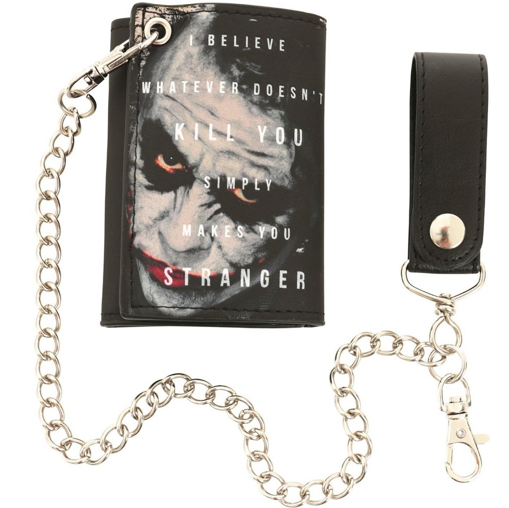 Joker DC Comics The Dark Knight Trilogy Leather Tri-Fold Wallet with Chain